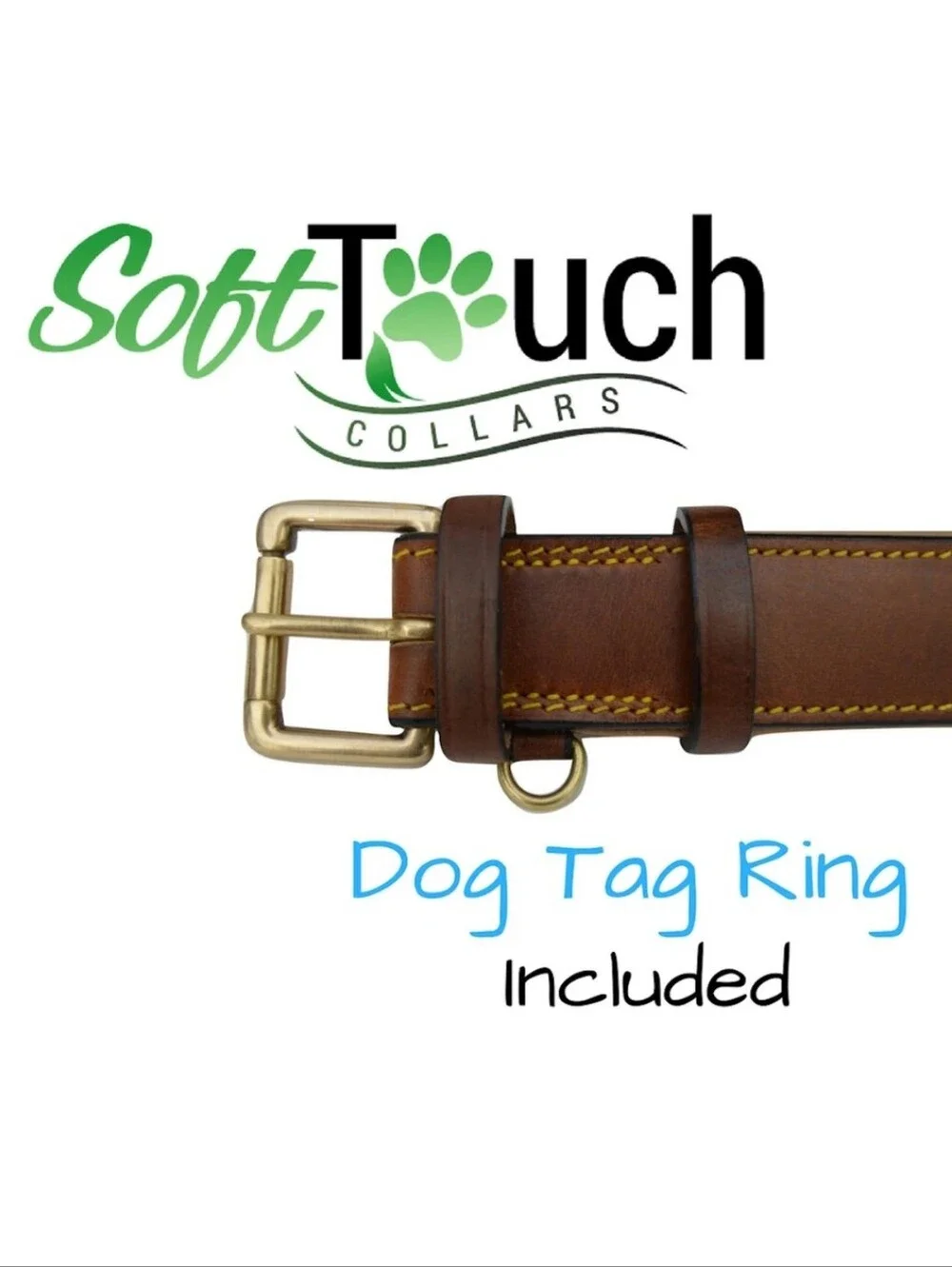 Soft Touch Collars Two-Tone Brown Leather Belt-Style Dog Collar Brass Buckle 24
